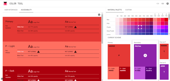 the accessibility section of the color tool