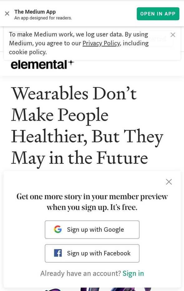 Medium popups on a mobile device