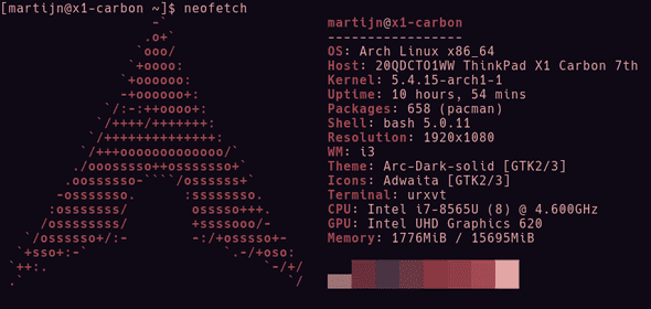 neofetch in terminal displaying some stats